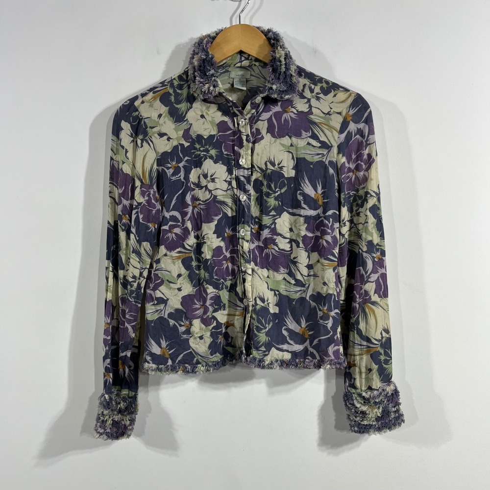 Odille Whismical Boho Retro 70s‎ Floral Button Down Blouse Fringe Y2K Womens 4